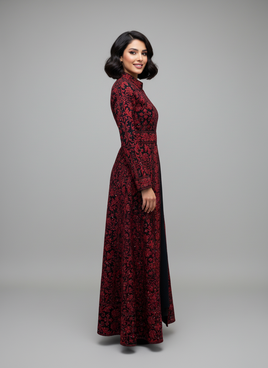 ثوب ملكي عريق - تطريز ذهبي ووردي فاخر