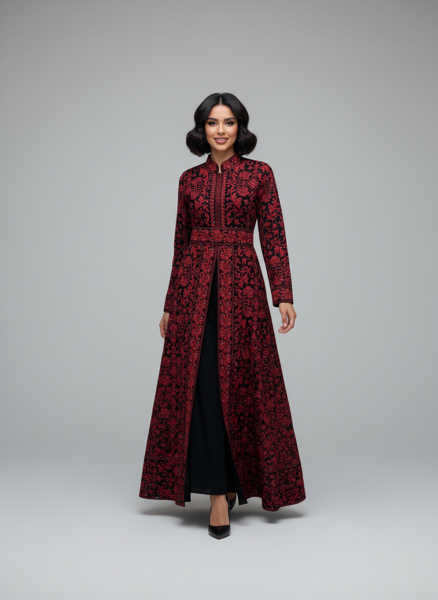 ثوب ملكي عريق - تطريز ذهبي ووردي فاخر