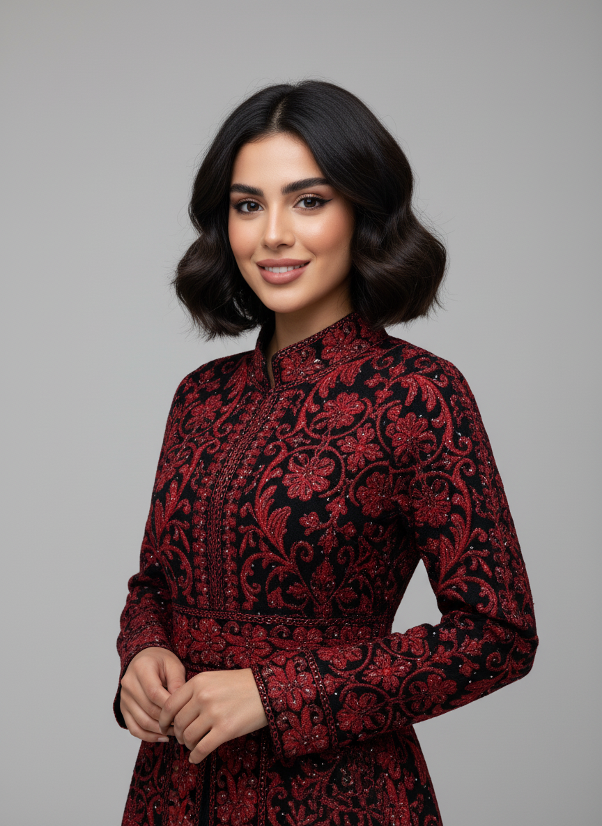 ثوب ملكي عريق - تطريز ذهبي ووردي فاخر