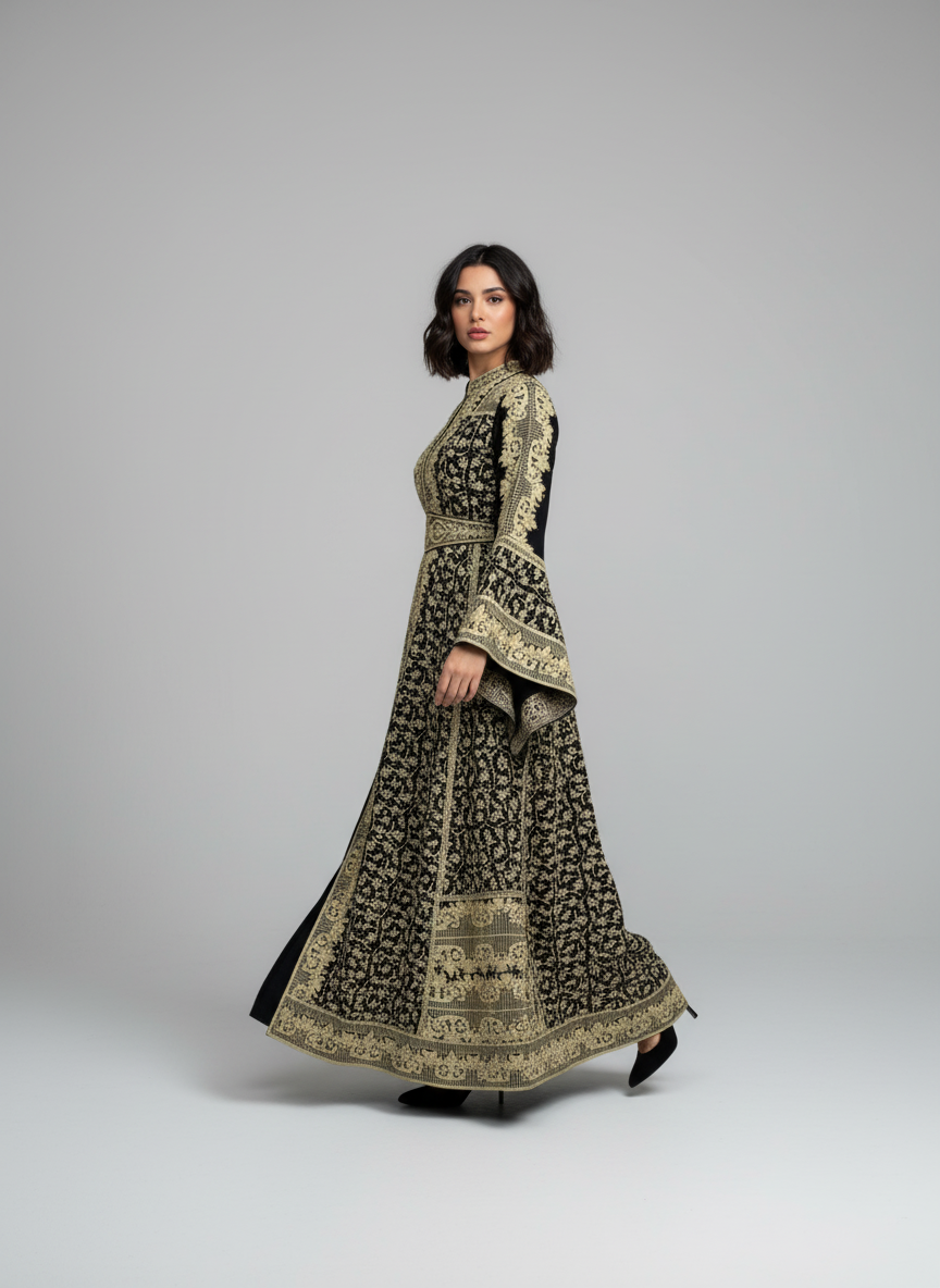 ثوب ملكي فلسطيني - تطريز ذهبي فاخر